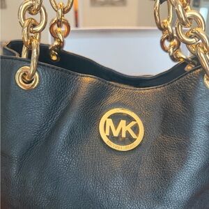 Michael Kors Black Shoulder Bag with Gold Accents